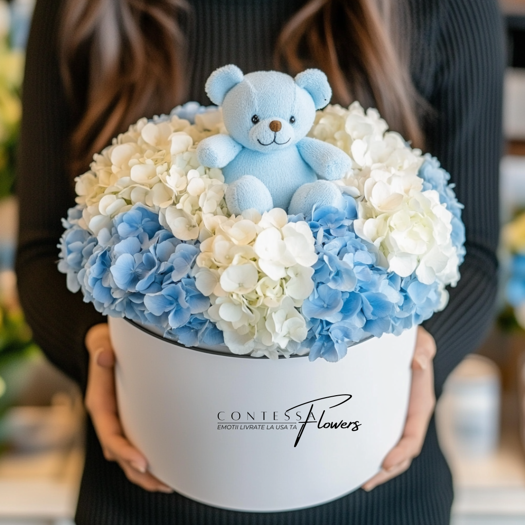 aranjament-nou-nascut-baiat-hortensie-lisianthus