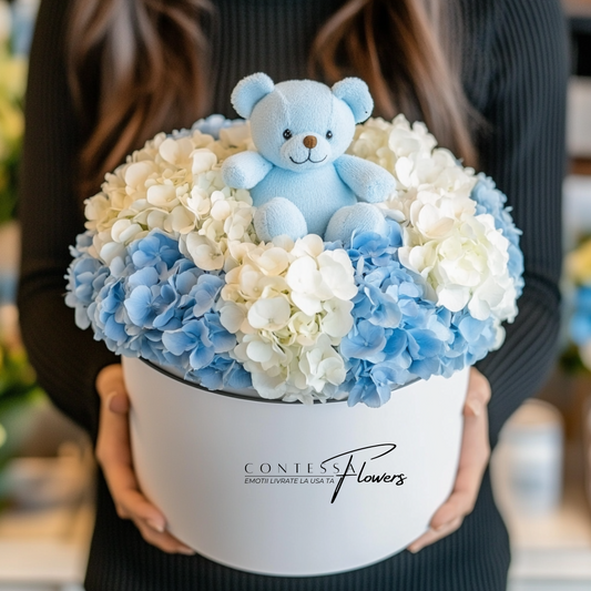 aranjament-nou-nascut-baiat-hortensie-lisianthus