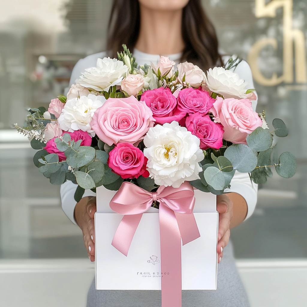 aranjament_floral_cutie_9_trandafiri_lisianthus_eucalipt_aranjamente_florale_brasov_flori_brasov