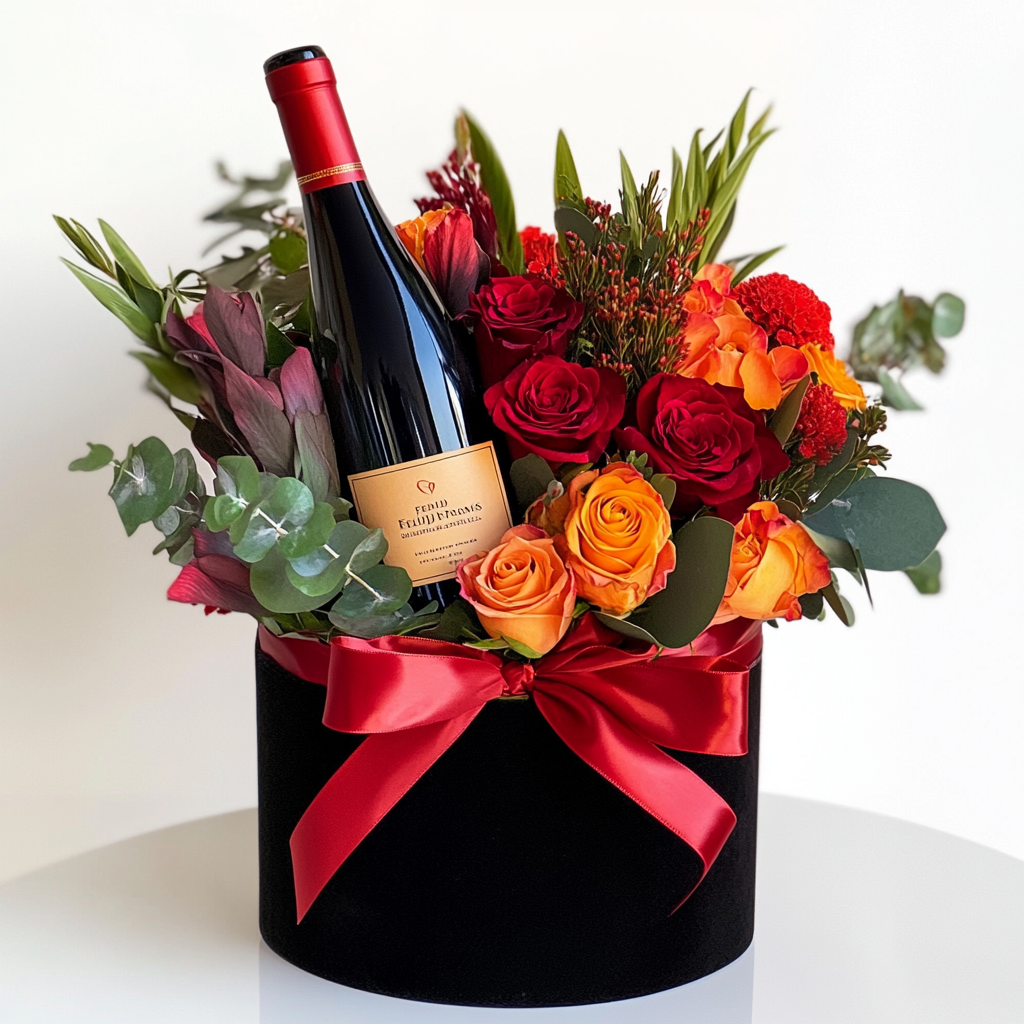 aranjament_floral_cutie_trandafiri_rosii_orange_prosecco_aranjamente_florale_brasov_flori_brasov