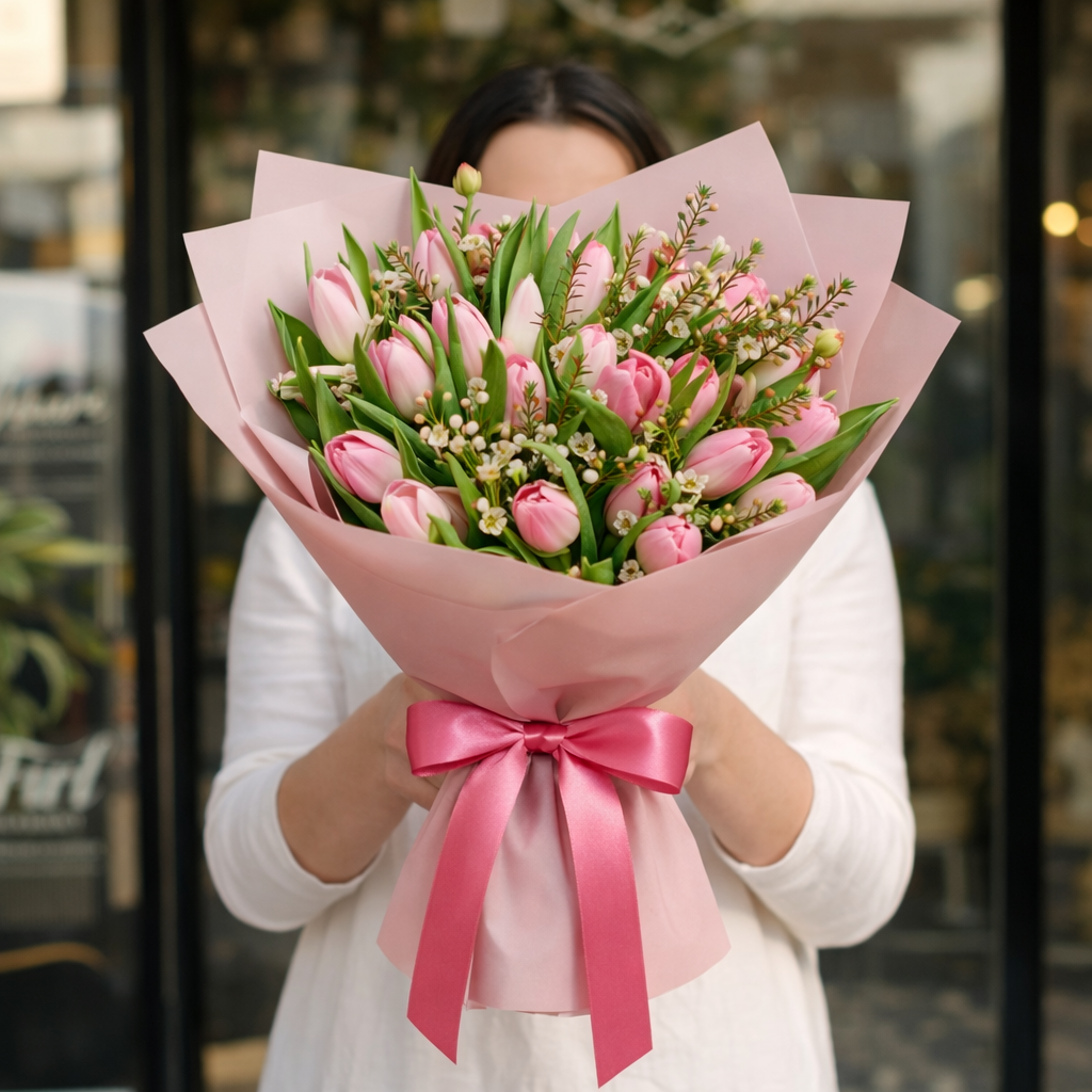 buchet-23-lalele-roz-wax-livrare-flori-brasov
