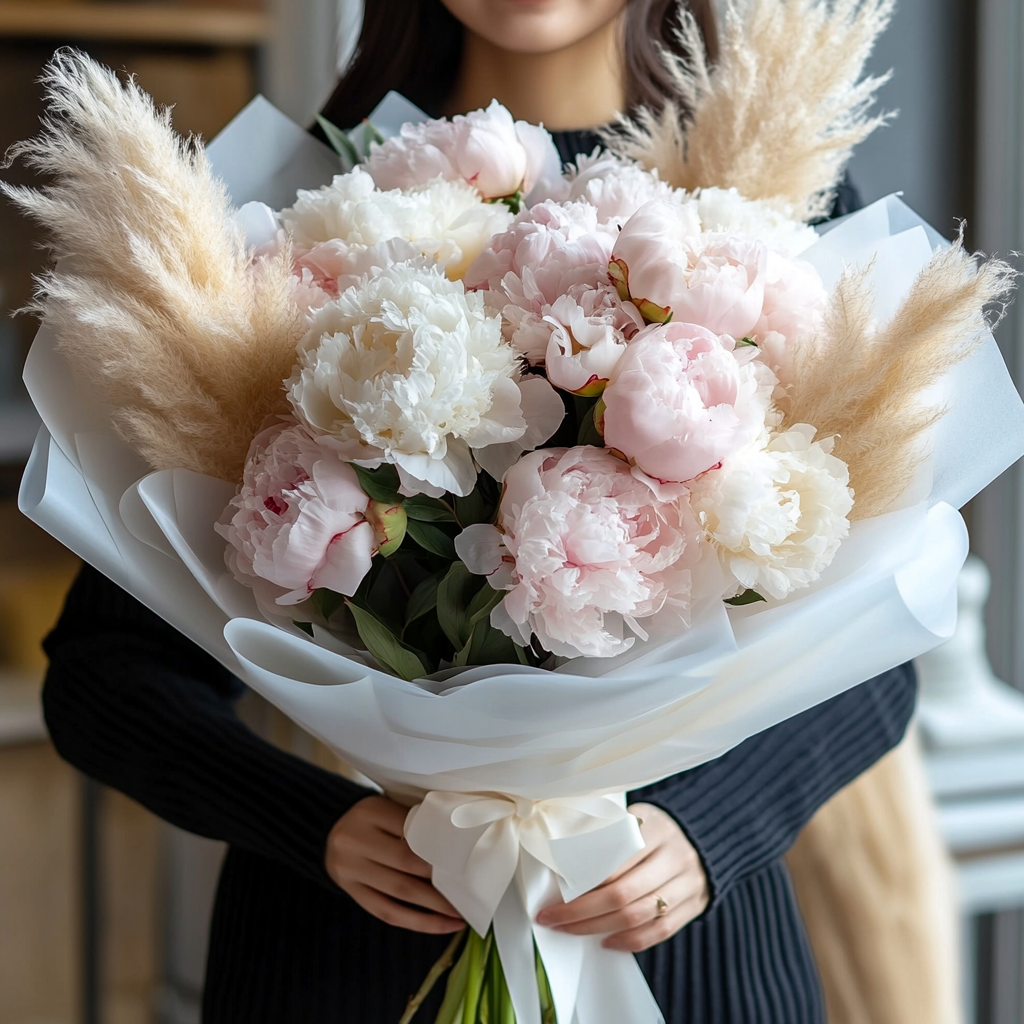 buchet 15 bujori roz și albi livrare Brașov