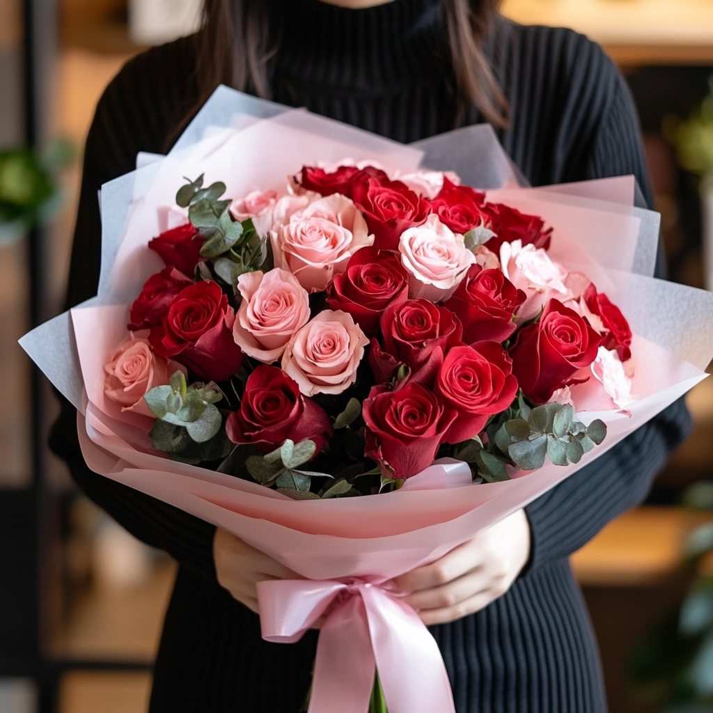 buchet 21 trandafiri roșii și roz livrare Brașov