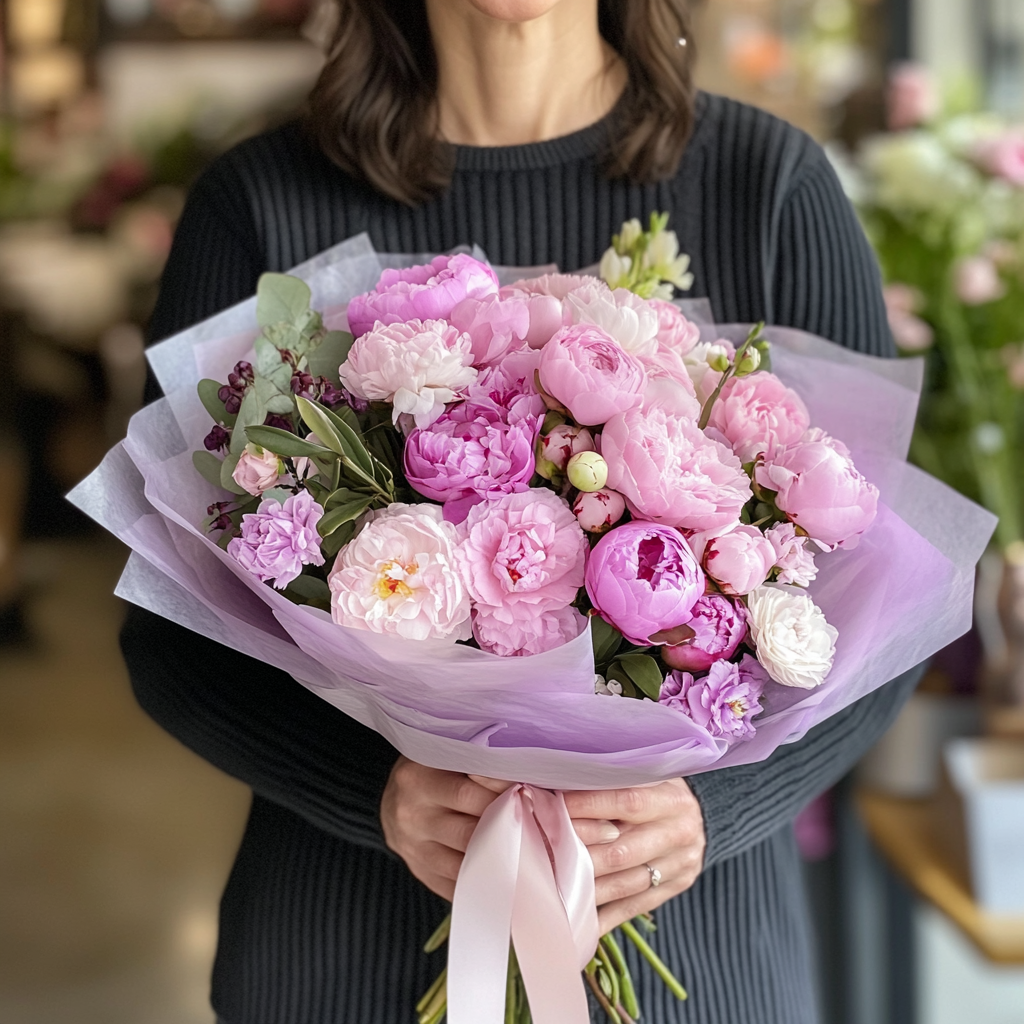 buchet bujori roz frezii ranunculus livrare Brașov