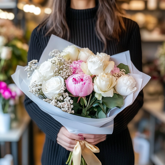 buchet bujori trandafiri matthiola livrare Brașov