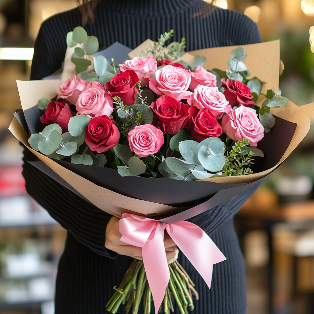 buchet trandafiri roșii și roz livrare Brașov