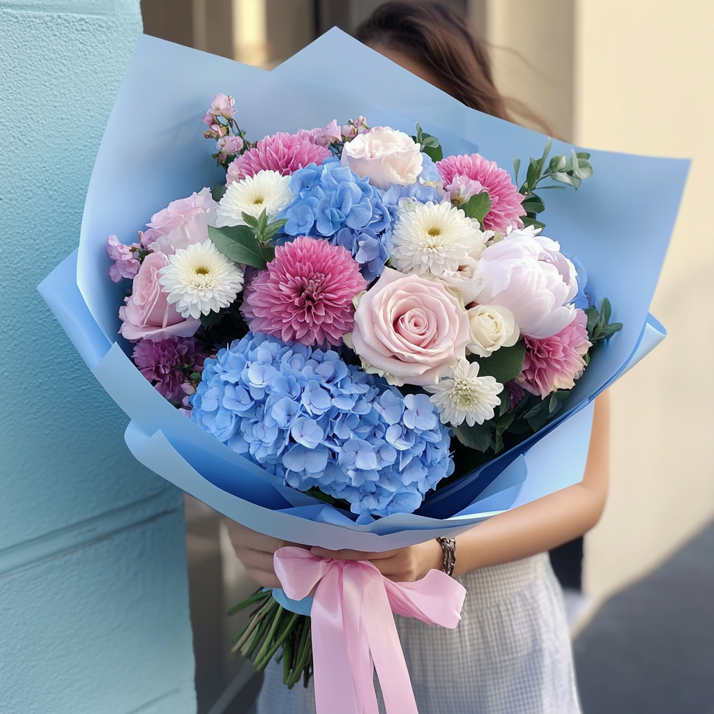 buchet hortensie trandafiri Garden crizanteme