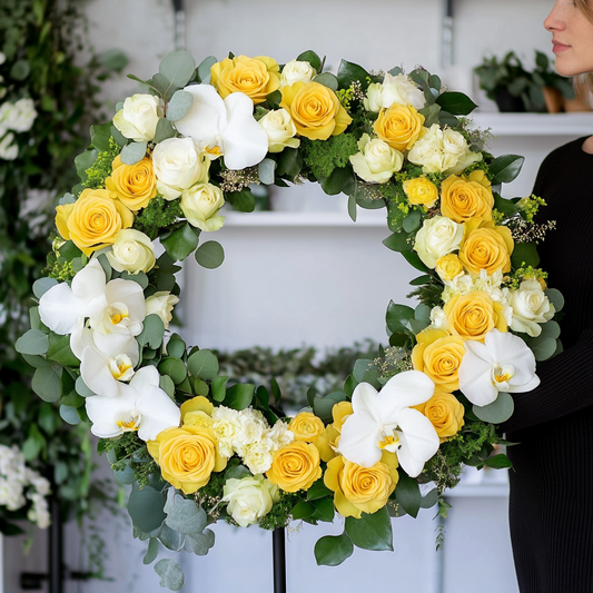 coroana-funerara-orhidee-trandafiri-galbeni