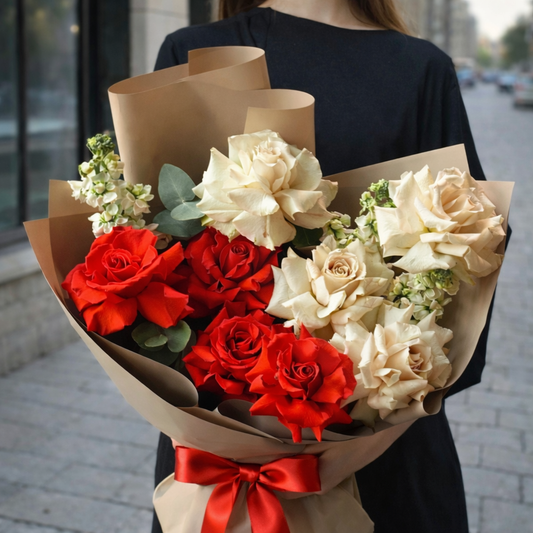 Buchet_Trandafiri_regali_si_Mathiola