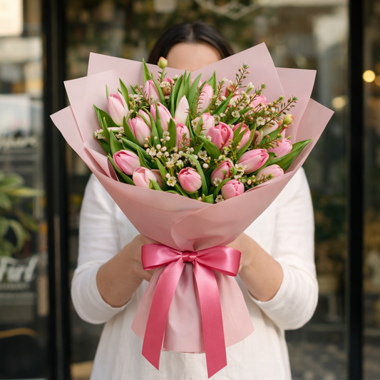 buchet-23-lalele-roz-wax-livrare-flori-brasov