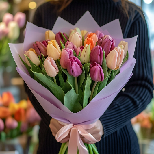 buchet 25 lalele multicolore livrare Brașov