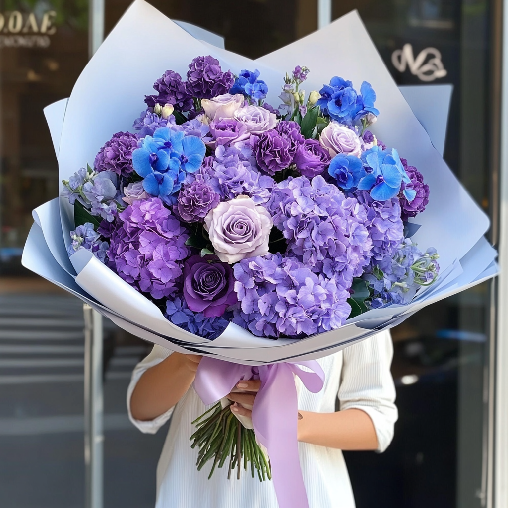 buchet_hortensie_trandafiri_lila_lisianthus_orhidee_albastra_buchete_toamna_florarie_brasov_flori_brasov